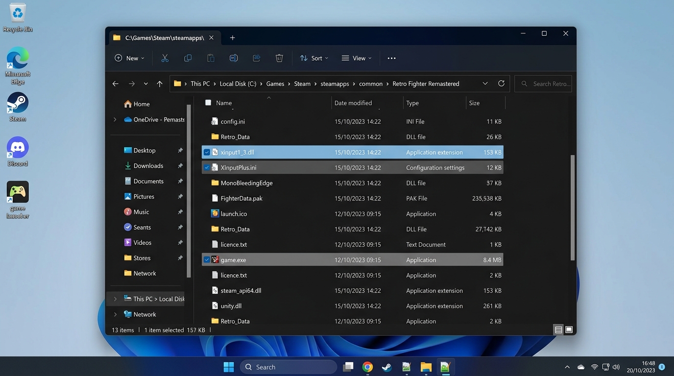 Visuelle Anleitung: Platzierung von xinput1_3.dll und XInputPlus.ini im Installationsordner des PC-Spiels.